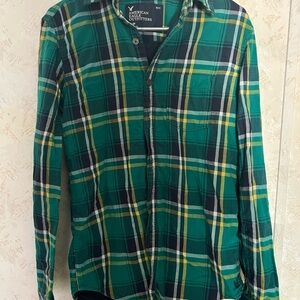 American Eagle Outfitters Green and Yellow Plaid Shirt